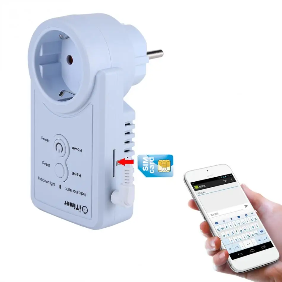 EU Plug GSM Temperature Sensor SMS Remote Control Power Outlet Switch With Telephone Alarm Temperature Query Power Off Function