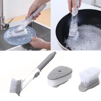 

Automatic Liquid Addition Sponge Dish Washing Brush Tools Long Kitchen Cleaning Handle Refillable Bowls Clean T9R6