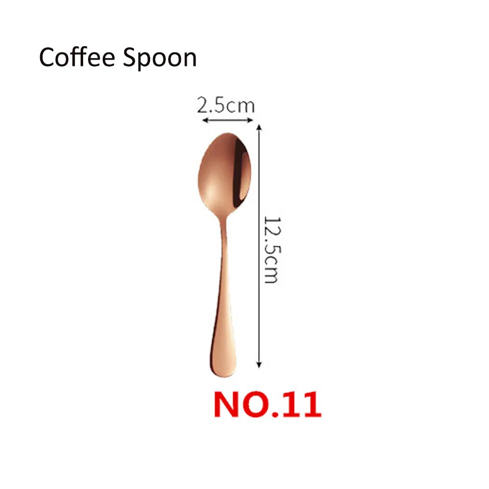 NO.11 Coffee Spoon Набор посуды из розового золота, Свадебный розовый набор столовых приборов для путешествий, столовые приборы из нержавеющей стали, медный столовый нож, вилка, ложки, столовое серебро - Цвет: NO.11 Coffee Spoon