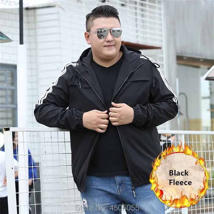 black with fleece Куртка-бомбер, мужская спортивная куртка, ветровка с капюшоном, Мужская черная серая куртка размера плюс 6XL 7X 8XL 9XL, Мужская Флисовая ветровка - Цвет: black with fleece