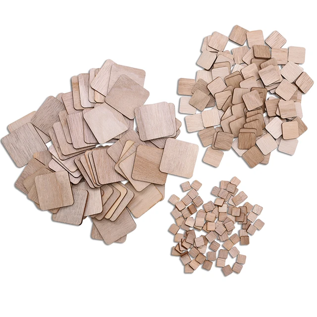 100pcs 10mm Unfinished Natural Wood Pieces Blank Squares Cutout
