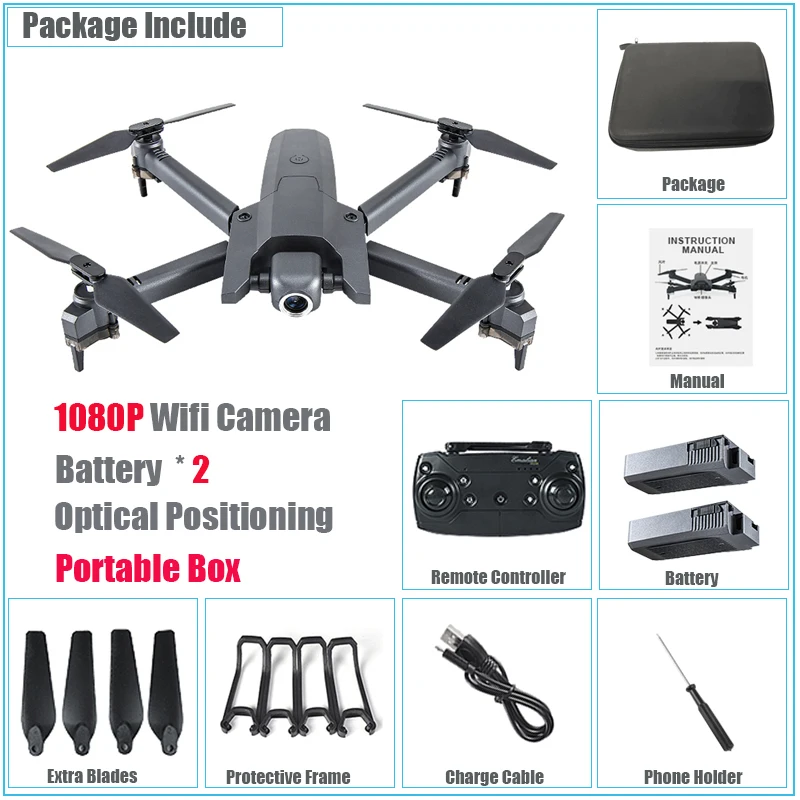 Optical 1080P 2Bat B Квадрокоптер мини-Дрон 4K HD Wifi FPV камера складной Радиоуправляемый вертолет оптическое положение потока игрушки селфи красота Дрон высота парение - Цвет: Optical 1080P 2Bat B