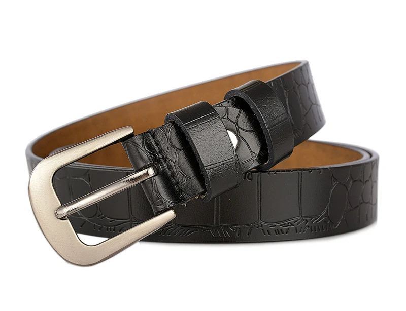 JXQBSYDK Luxury Belts for Women High Quality Gravel Crocodile Patter Texture Design Female Pin Buckle Fashion Leather Belts