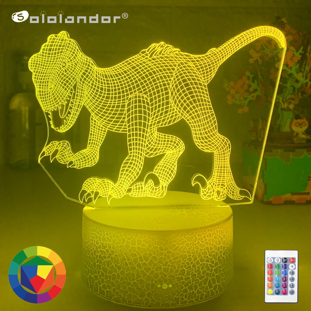 

Newest Dinosaur 3D Illusion Lamp 7 Color Change Remote Touch LED Night Light Kids Lampara Baby Sleeping Decor Xmas Party Gifts