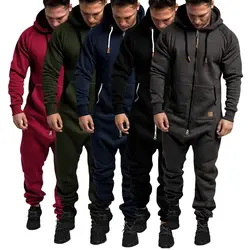 Men's Onesie Jumpsuit Pajamas Long Sleeve Sweatpants Pure Color Splicing Autumn Winter Casual Hoodie Male Zipper Jumpsuit