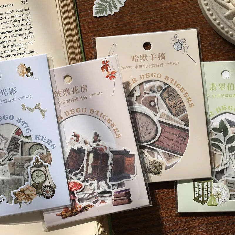 40Pcs Retro Clock Decorative Stickers Cute Plant Stationery Stickers font b PET b font Adhesive Sticker