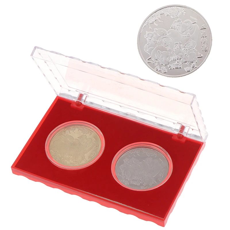 2pcs New Year Gift Mouse Rat Commemorative Coin Year Of Rat Money Coins Collection Gold Plated Good Fortune Home Car Decor