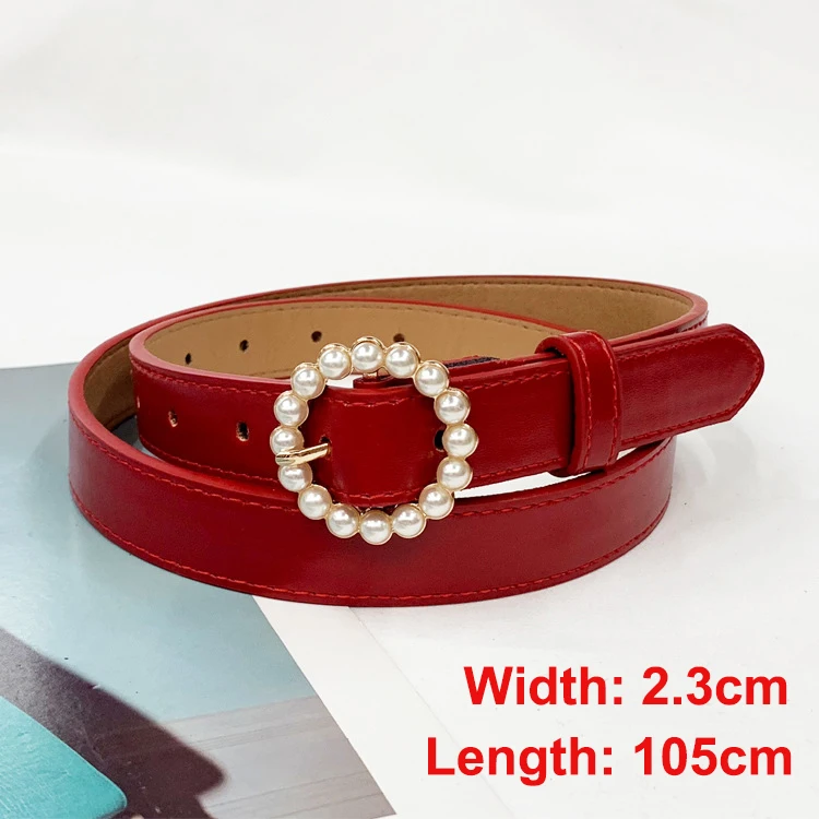 style 3-Red Роскошный брендовый пояс, женский пояс с жемчужной золотой пряжкой, кожаные ремни для женщин, джинсы, модные, для девушек, для девушек, для талии, ceinture femme blac - Цвет: style 3-Red