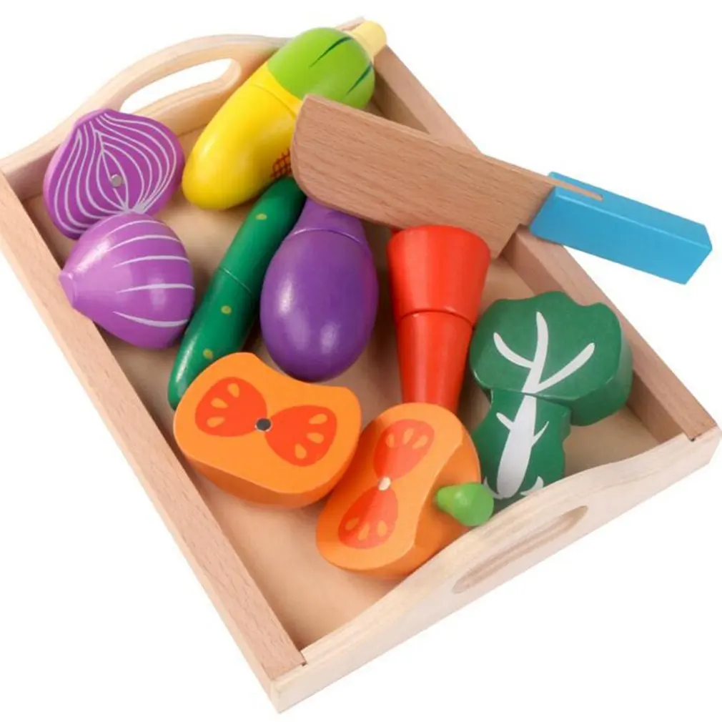 Детский деревянный поднос магнитные фрукты и резаные овощи, чтобы увидеть вырезанные домашние игрушки