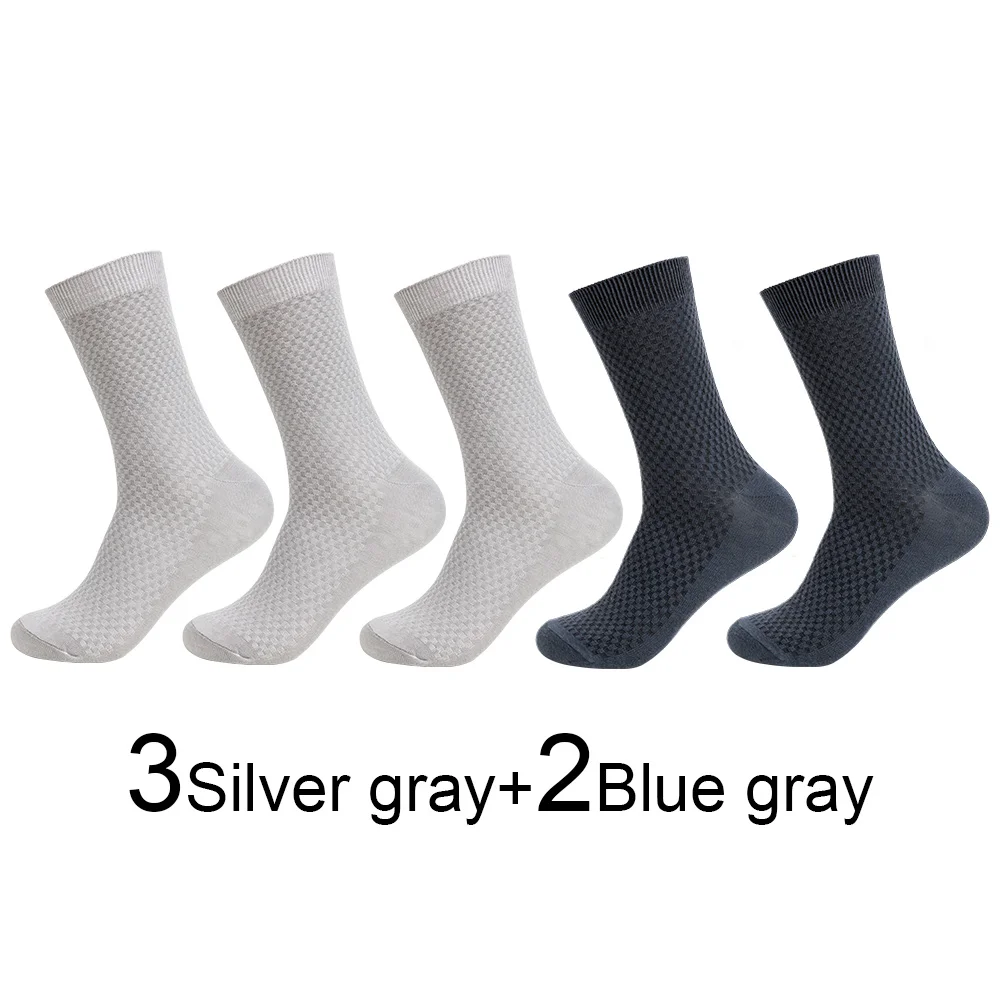 5 Pairs Bamboo Fiber Men's Socks Autumn Winter Deodorant Business Socks Men Long Size EUR 40-46 High Quality - Цвет: 24