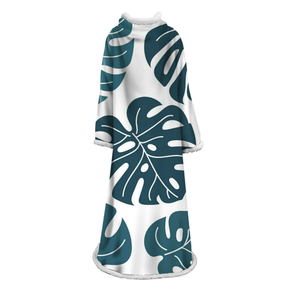 

Blanket With Sleeves 3D Printed Leaves Plush Coral Sherpa Fleece Outdoor Sofa Blanket Microfiber Warm Soft Manta Drop Shipping