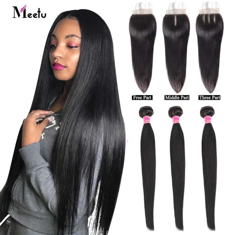 Meetu Malaysian Hair Bundles With Closure Straight Hair Bundles