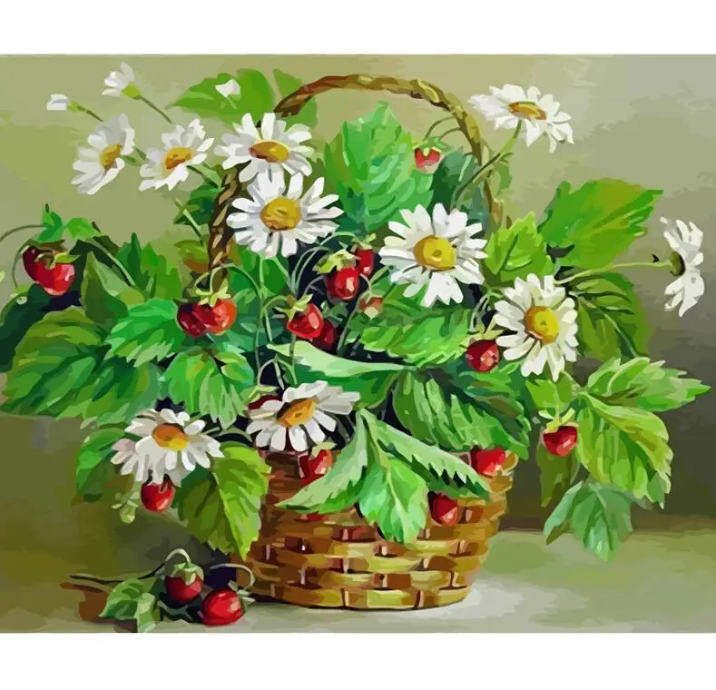 White daisies in a basket painting by numbers kit White daisies in a basket painting by numbers kit