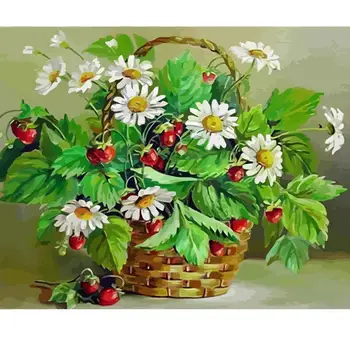White daisies in a basket painting by numbers kit