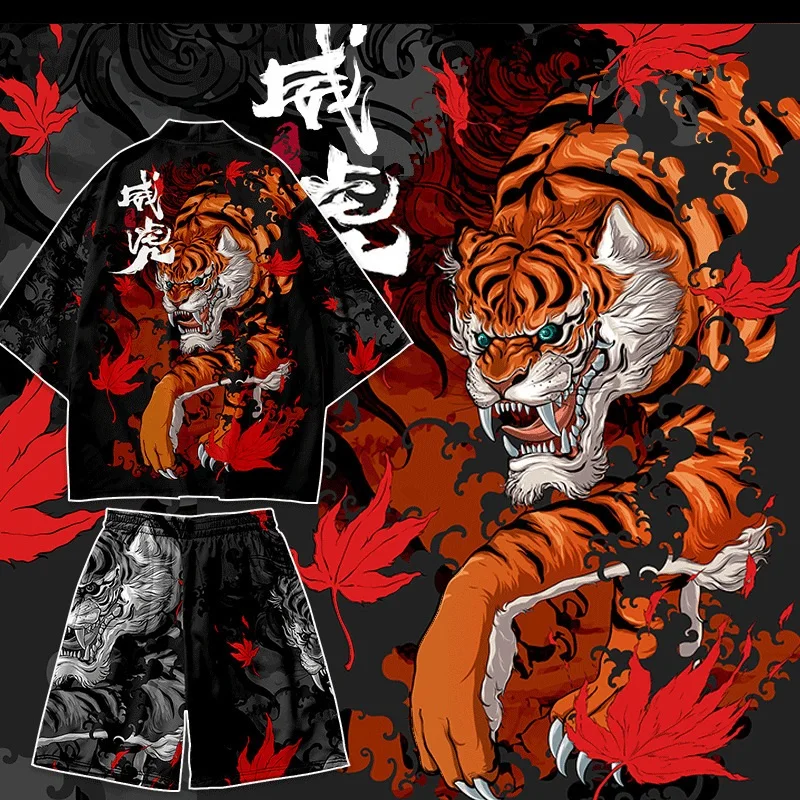 

Kimono Man Japanese Cardigan Men Haori Male Yukata Men'S Dragon Tiger Samurai Harajuku Japanese Streetwear Clothing Jacket Obi