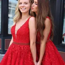Изящные красные короткие платья для выпускного вечера с v-образным вырезом и аппликацией из бисера с открытой спиной платья для выпускного вечера