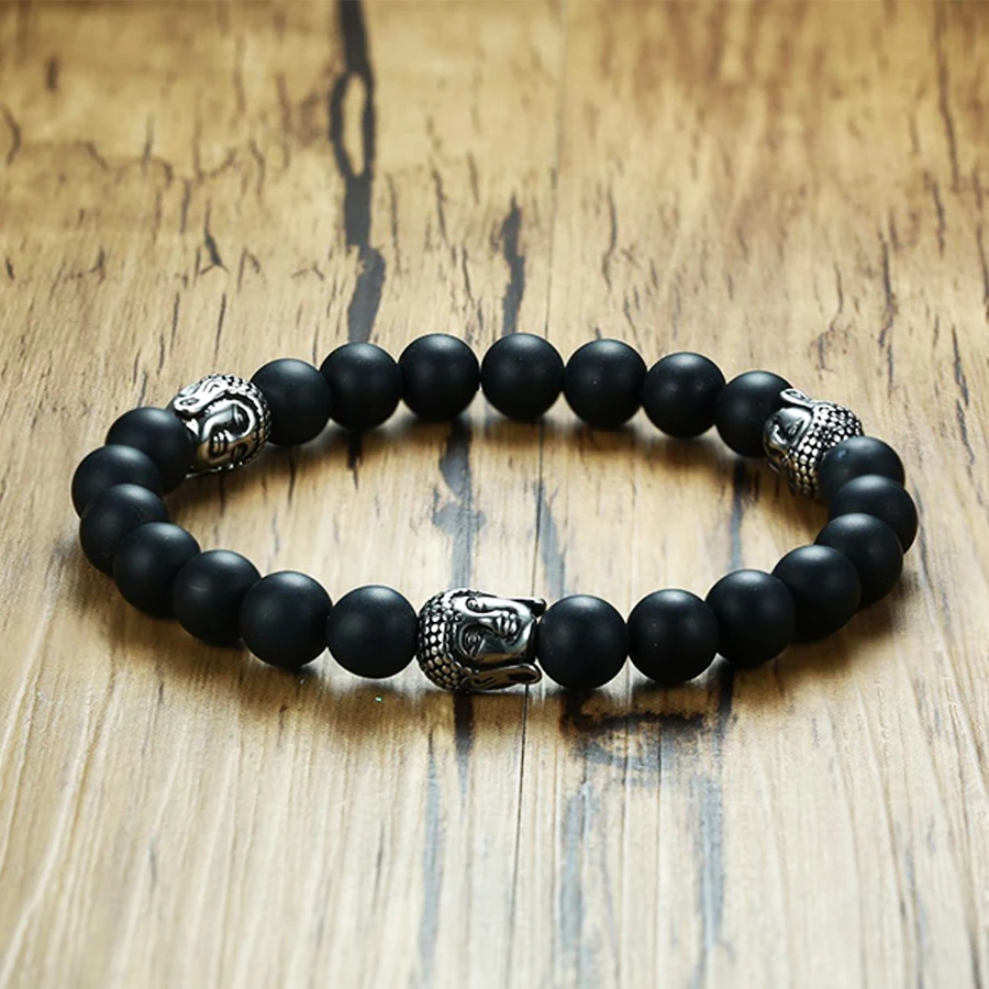 Religious Buddha Head Charm Bracelet Men Vintage Buddhism Meditation