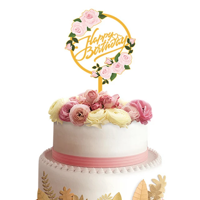 ⭐New Acrylic Gold Flower Rose Cake Topper for Happy Birthday Cake  Decoration ⭐