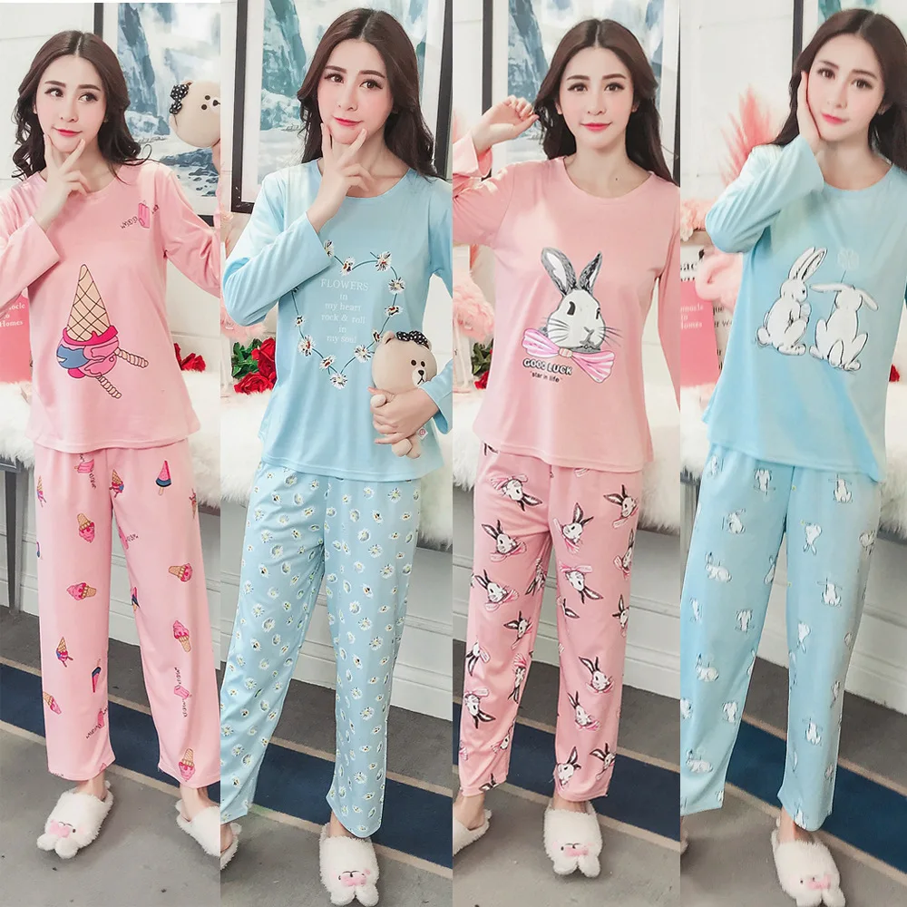 

Pajamas Women's Spring And Autumn Qmilch Long Sleeve Thin Summer Loose Korean-style Sweet Large Size Winter-Outer Wear Homewear