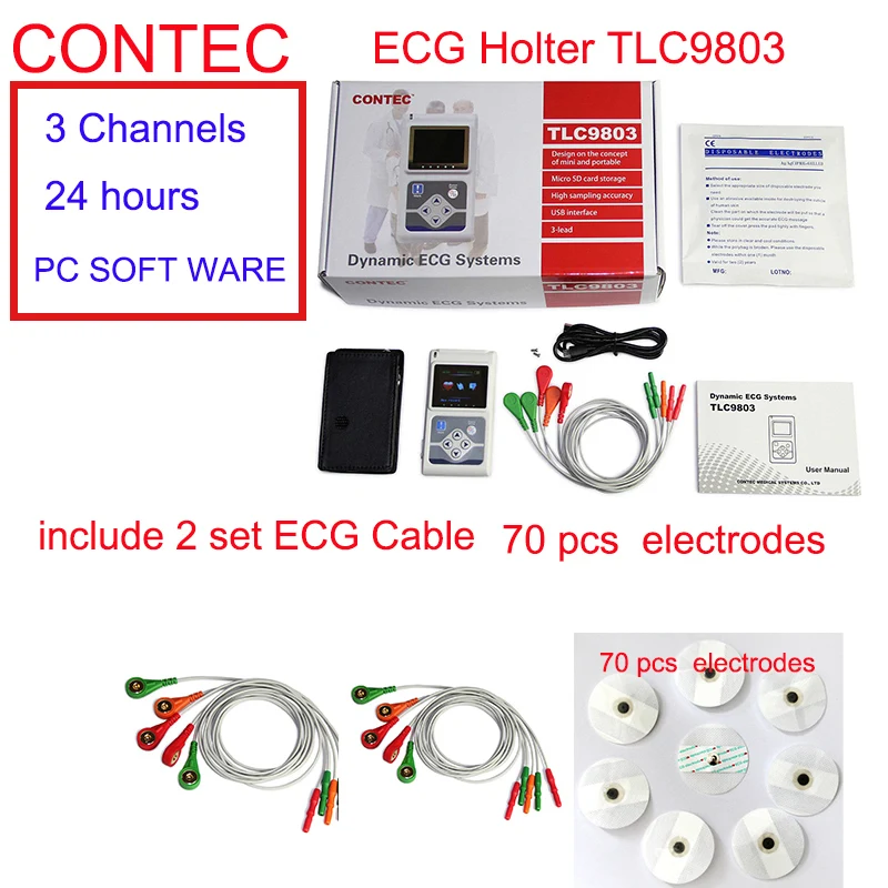 CONTEC ECG Holter Dynamic Monitor System 24 Hours Recorder TLC9803 Complimentary Additional Lead Wire And Electrodes | Красота и