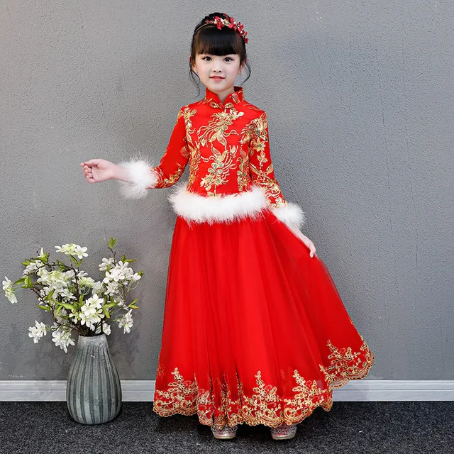 Зимнее платье для девочек детское драматическое платье Han Fu для девочек традиционное китайское древнее плотное платье Новогоднее платье - Цвет: 8