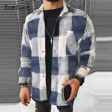 

Samlona Plus Size Mens Shirt Long Sleeve Blouses Autumn Fashion Plaid Top Streetwear Casual Pullovers Sexy Male Shirts blusas
