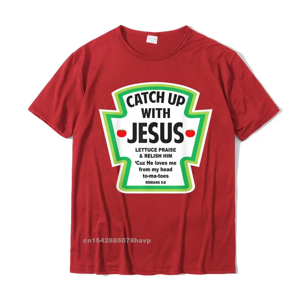 Casual T Shirt Comics Short Sleeve Funny Round Neck 100% Cotton Fabric Tops Shirt Printed Sweatshirts for Men Thanksgiving Day Catch up With Jesus Funny Christian Faith T-Shirt__2035. red