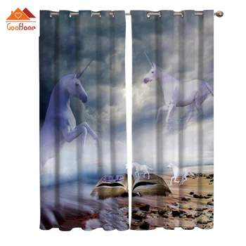 

Dreamatic Unicorn Book Window Curtains Living Room Outdoor Fabric Drapes Curtain Home Decor