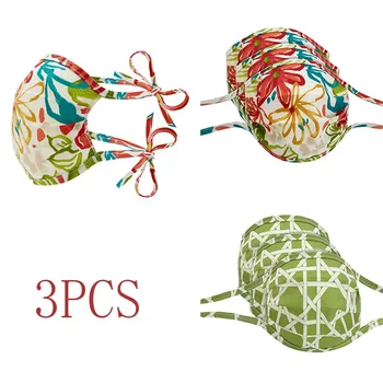 

3pcs Reusable Polyester Health Cares Geometric Print Pattern None-dust Gas Smoke Adjustable Face Cover Activated Carbon Filter