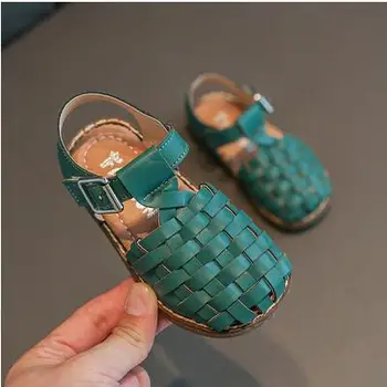 

Summer Kids Princess Sandals Baby Girls Weave Closed Toe Sandals Children Black Brand Shoes Toddler Soft Fashion Sandals