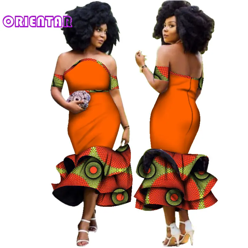 Fashion African Clothes for Women Strapless Fashion Ankara Dresses African Print Ruffle Mermaid Dress for Evening Party WY2923 african robe