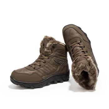 

2019 New flat heel men boots Pu Plus cashmere Shoes male Round head Solid Color Lace up fashion Men's winter boots Size 39-48