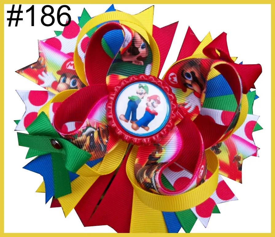 free shipping A.B.C.D.E 500pcs 5.5'' inspired hair bows popular cartoon hair bow with lined clips boutique girl hair bows-B