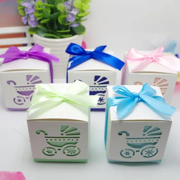 

30/50/100PCS Baby Carriage Candy Box Baby Shower Pink Blue Trolley Baby Birthday Paper Dragee Baptism Gift Box Party Supplies