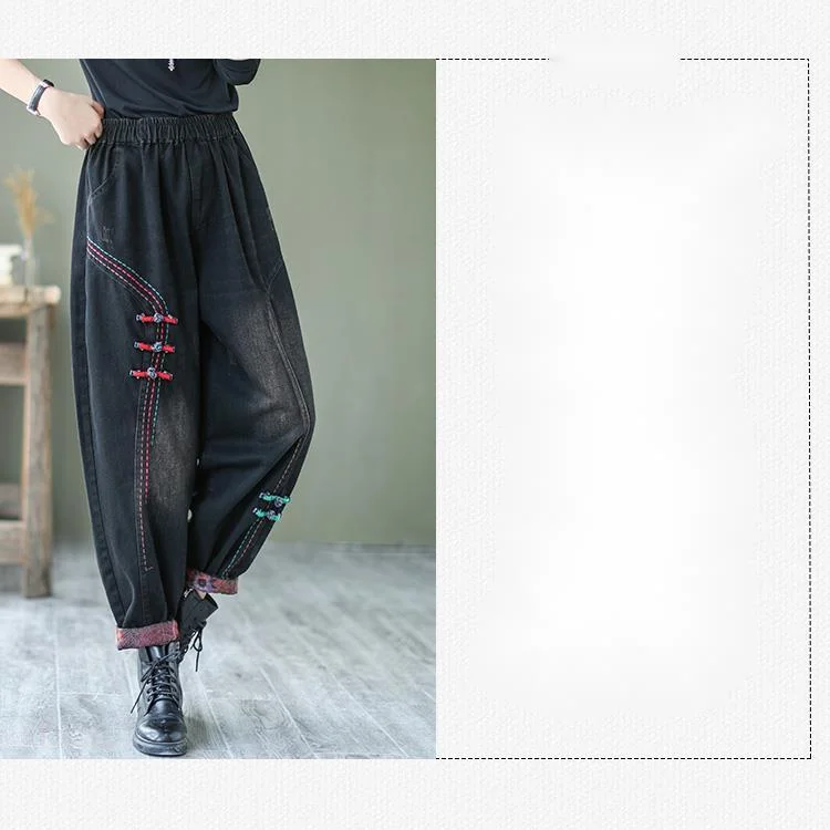 Max LuLu 2021 Chinese Style Retro Jeans Women Harajuku Vintage Black Street Style Harem Pants Loose Fashion Female Punk Trousers zara jeans