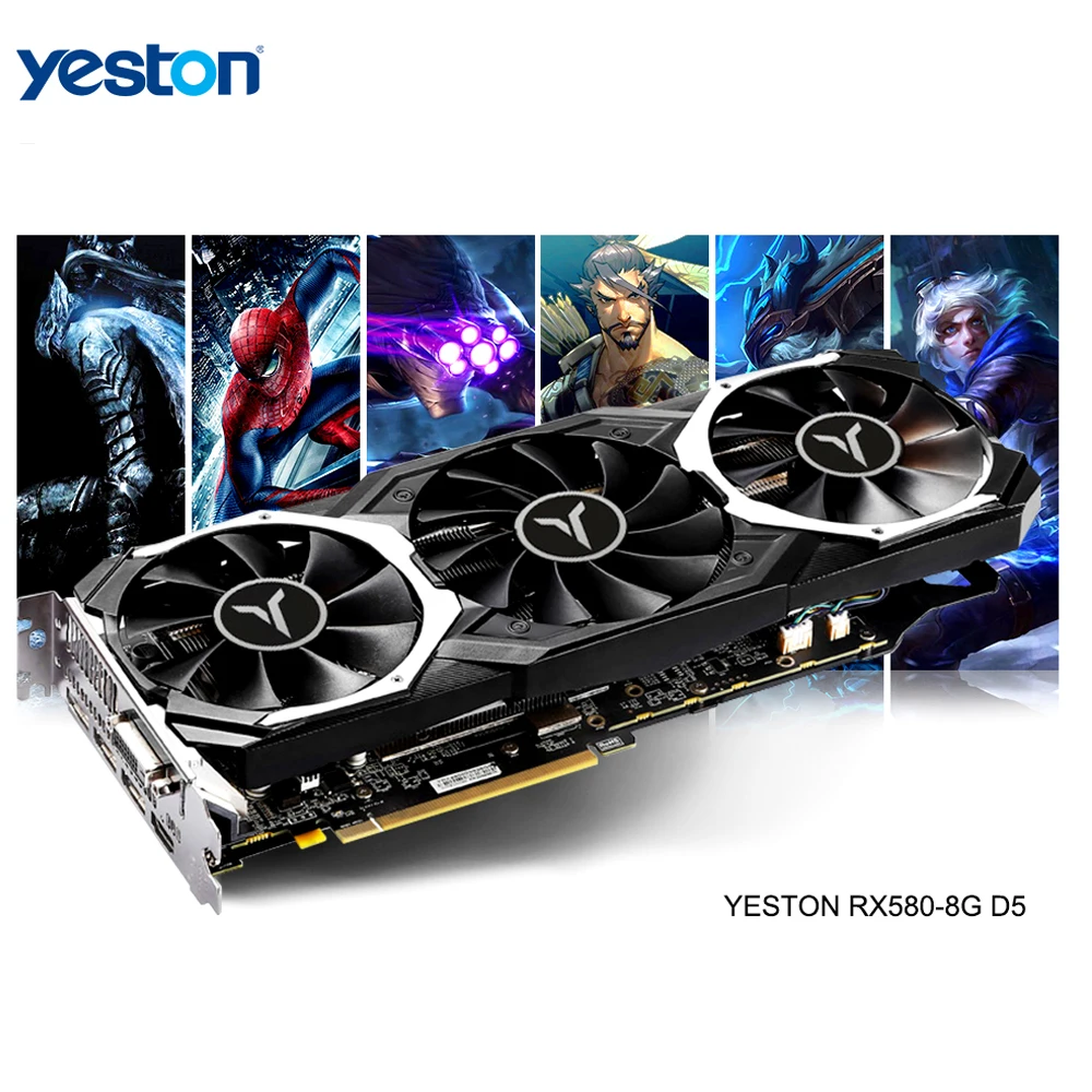 Yeston Radeon RX 580 GPU 8 ГБ GDDR5 256 бит игровой настольный компьютер ПК видеокарты Поддержка
