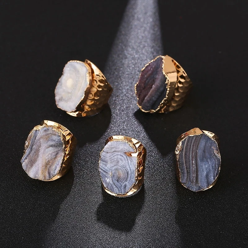 de cuarzo de cristal de roca Natural para mujer, anillo exquisito genuino de piedra en bruto Geode vía láctea para mujer, regalo Irregular de Reiki curativo, 1 ud.|Anillos| - AliExpress