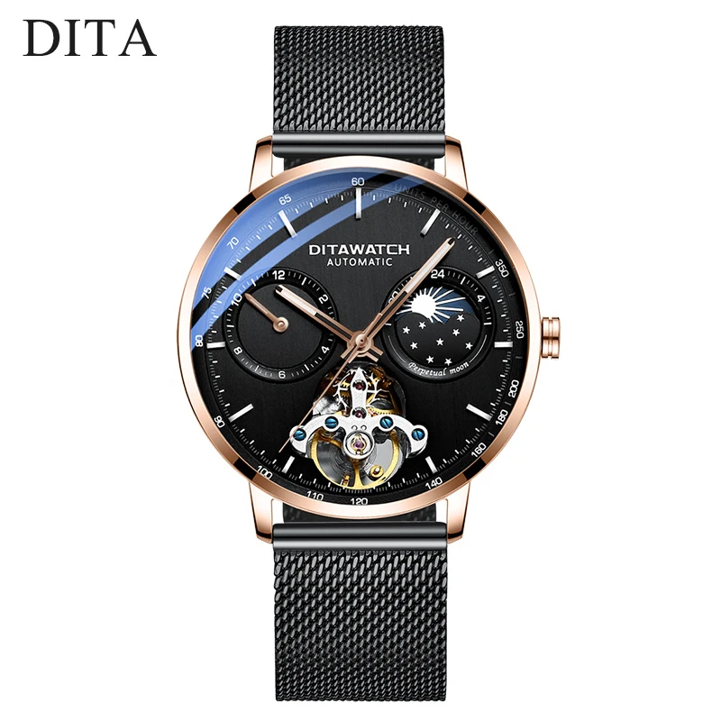 

Skeleton Tourbillon Mechanical Business Watch Men Top Brand Luxury Luminous Stainless Steel Mens Automatic Watches New 2019 DITA