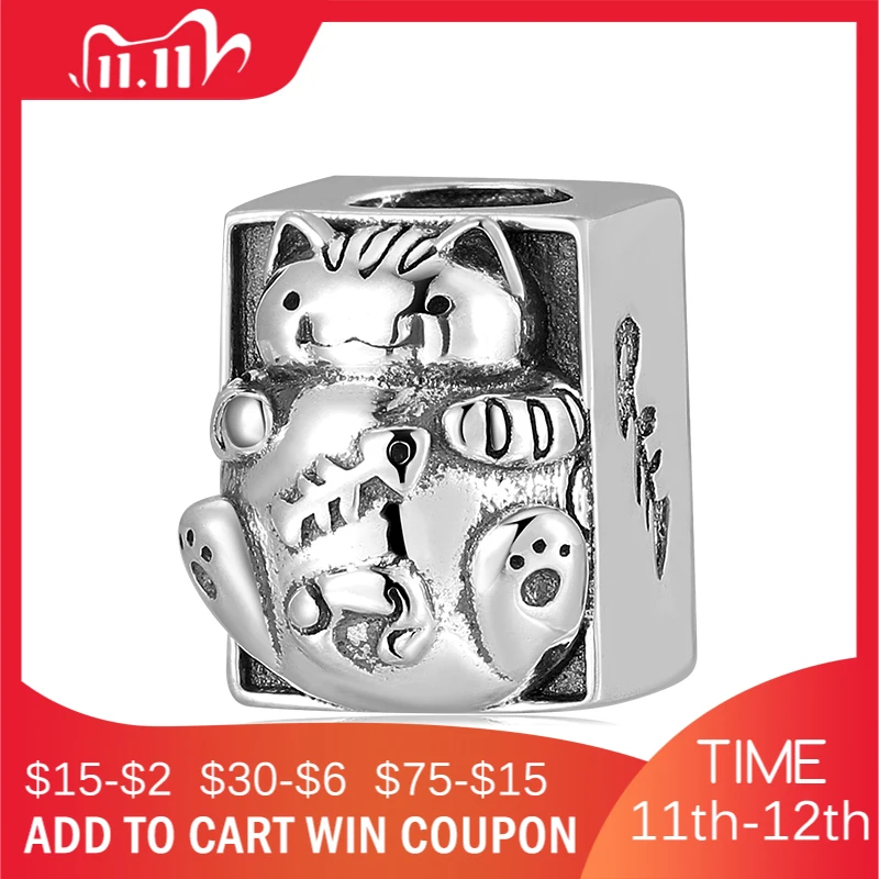 

Cartoon box cat beads 100% 925 Sterling Silver Charms for Jewelry Making fits Original Europe Bracelets Designer Charms