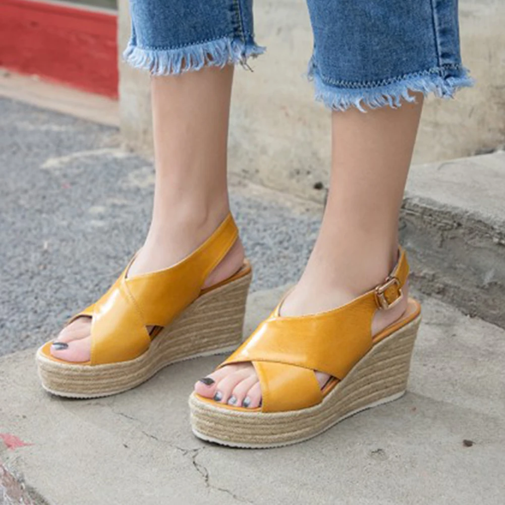 

Doratasia Leisure Wedges High Heels Summer Sandals Straw Platform Women Shoes