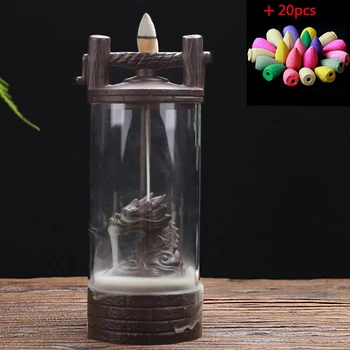 

Fashion Auspicious Dragon Backflow Incense Burner Clear Cover Ceramic Crafts Teahouse Ornaments Beautiful Home Decor Cone Censer