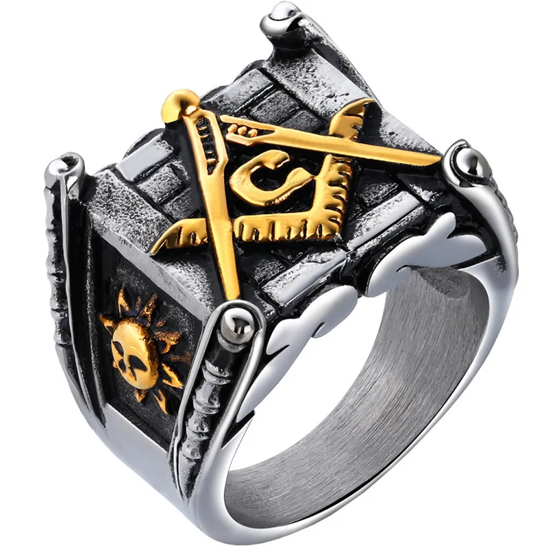 

Retro Freemason Ring, Sun God Ring, European and American Personality Geometry Sun and Moon Men's Ring