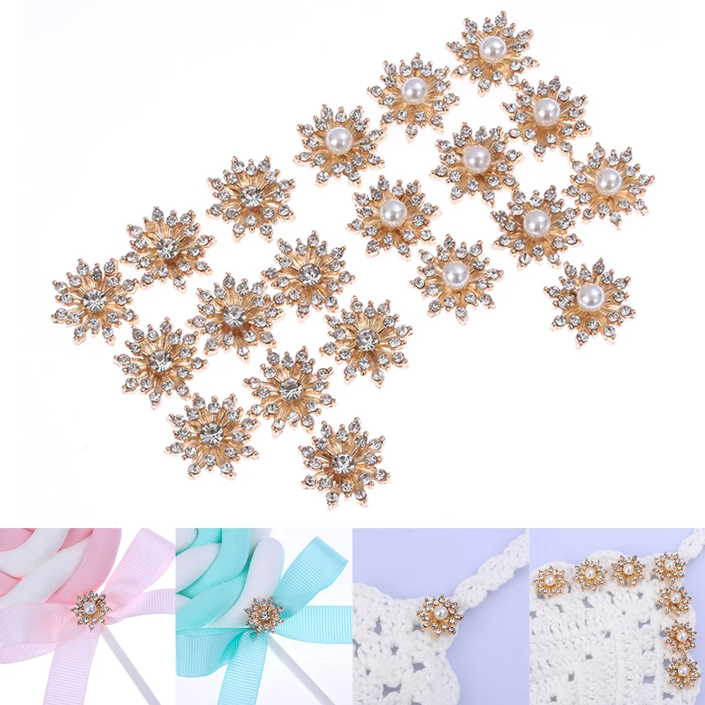 

New 10PCS Rhinestone Snowflake Buttons Flatback Plating Pearl Hairpin Clothing Decor Pearl Buckle DIY Apparel Sewing Accessories
