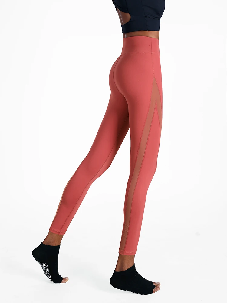 Красный Women Fitness Leggings mesh patchwork Sweatproof Sport Athletic Tights Yoga Pant Activewear Gym workout pants clothing - Цвет: Красный