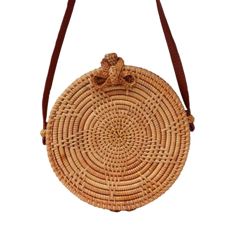 Соломенная сумка ручной работы круглая бамбуковая сумка богемные Ротанговые сумки через плечо для женщин пляжный стиль круговые сумки на плечо - Цвет: 15