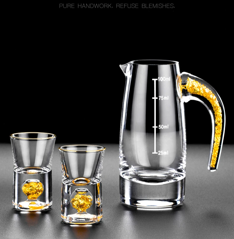 24K из золотой фольги Кристальный водка Spirit Sake Винный Графин Набор стаканов по-прежнему Destilador Moonshine аксессуары Decantador De Vino