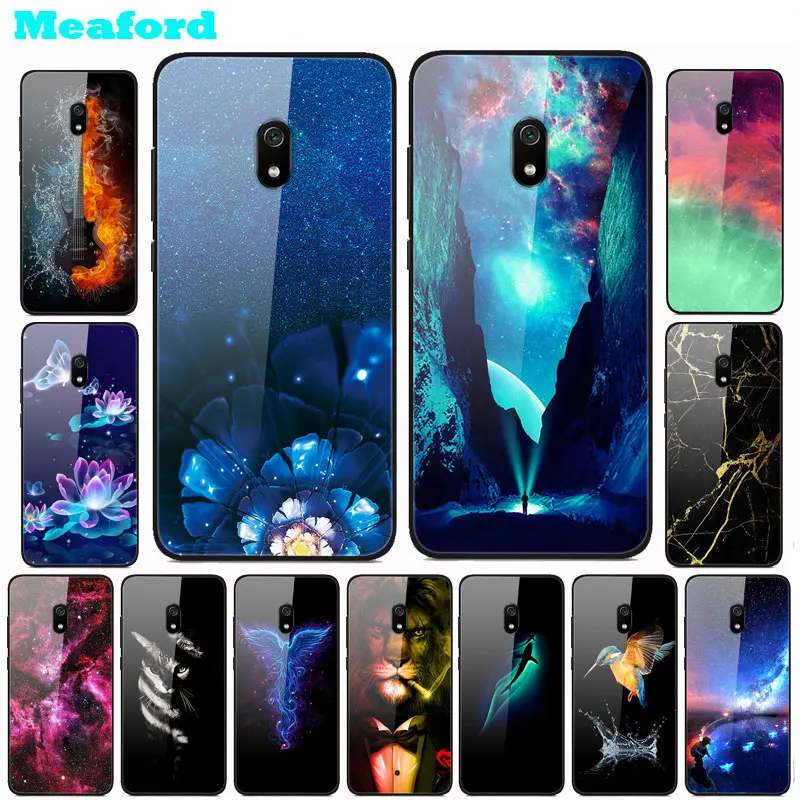 Закаленное стекло чехол для Xiaomi Redmi 8A чехол жесткий ПК красочный чехол для Coque Xiaomi Redmi 8 телефон бампер чехол Redmi 8A чехлы