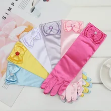 Новинка; короткие розовые перчатки для девочек; вечерние детские праздничные аксессуары с бантом на день рождения на Хэллоуин; Вечерние перчатки