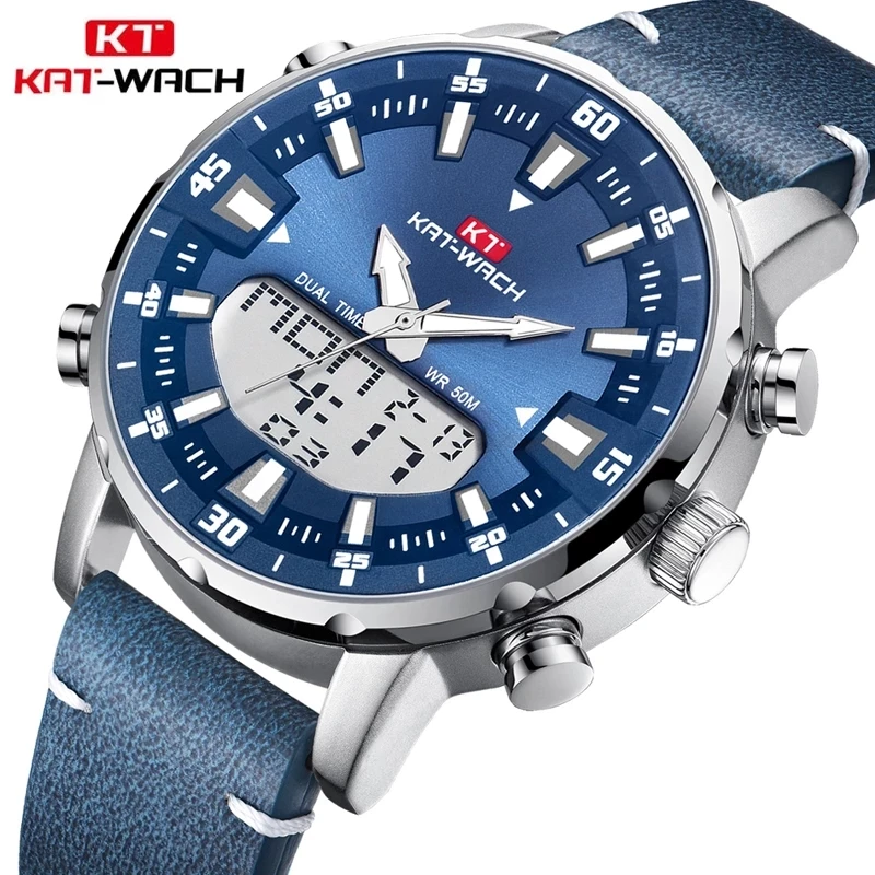 KAT-WACH Brand New Fashion Trend Big Dial Men's Watches Multifunctional Dual Display Quartz Electronic Watch Relogio Masculi