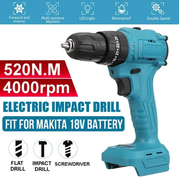 

18V 520Nm Electric Cordless Brushless Impact Drill Rechargable DIY Power Tool Hammer Drill Screwdriver Wrench For Makita Battery